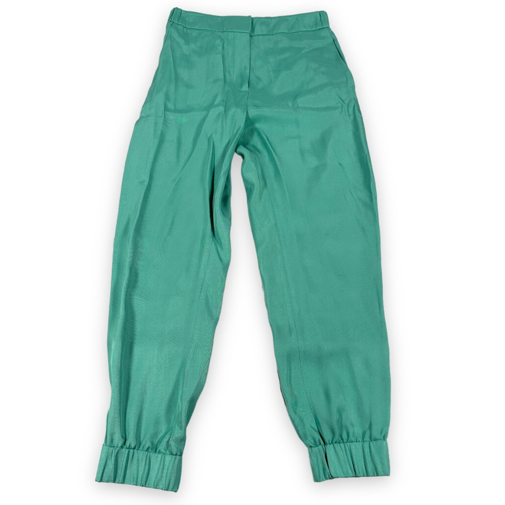 Tibi Jogger Pants Womens 2 Viscose Seafoam Green Elastic Waist Button Tapered